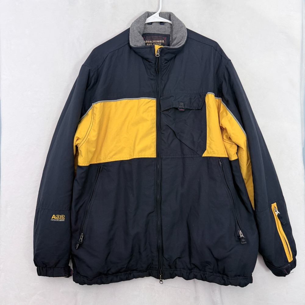 Vintage Abercrombie Fitch Windbreaker Jacket Men L Blue Full Zip Fleece Line A92